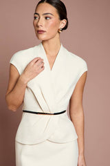 Lisa Tan V Neck Stretch Crepe Column Midi Dress