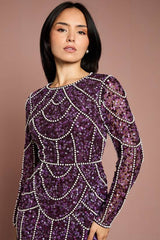 Petite Pearl Detail Mini Dress With Long Sleeve