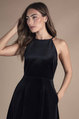 Velvet Halterneck Bow Back Maxi Bridesmaid Dress