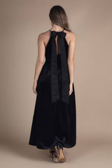 Velvet Halterneck Bow Back Maxi Bridesmaid Dress