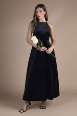 Velvet Halterneck Bow Back Maxi Bridesmaid Dress