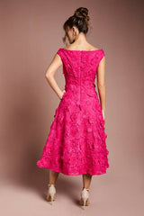 3d Floral Bardot Midi Dresss