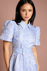 Petite Short Sleeve Shirt Jacquard Midi Dress