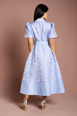 Petite Short Sleeve Shirt Jacquard Midi Dress