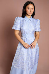 Petite Short Sleeve Shirt Jacquard Midi Dress