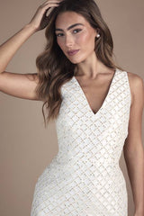 Sleeveless V Neck Embellished Mini Dress