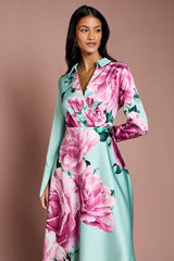 Petite Placement Print Wrap Front Gown