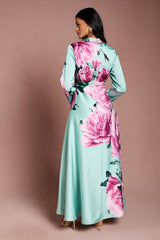 Petite Placement Print Wrap Front Gown