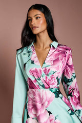 Petite Placement Print Wrap Front Gown