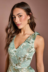 Bow Shoulders Jacquard Midi Dress