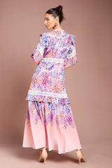 Placement Print Lace Frill Detail Maxi Dress