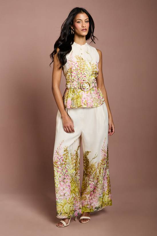 Petite Placement Print Wide Leg Trouser