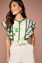 Ruffle Shoulder Printed Floral Jumpsuit