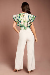 Ruffle Shoulder Printed Floral Jumpsuit