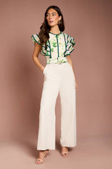 Ruffle Shoulder Printed Floral Jumpsuit