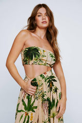 Crinkle Palm Tree Bandeau And Maxi Kimono 3pc Pants Set