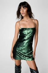 Disc Sequin Cut Out Side Strappy Mini Dress