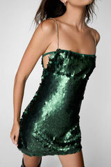 Disc Sequin Cut Out Side Strappy Mini Dress