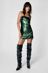 Disc Sequin Cut Out Side Strappy Mini Dress