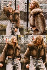 Premium Tipped Natural Faux Fur Bomber Coat