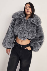 Premium Tipped Natural Faux Fur Bomber Coat
