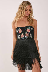 Limited Hand Embroidered Beaded Bandeau Fringe Tiered Mini Dress