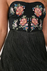 Limited Hand Embroidered Beaded Bandeau Fringe Tiered Mini Dress