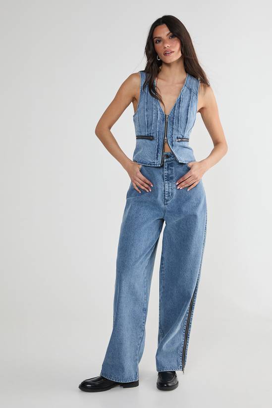 Denim Seam Detail Zip Waistcoat