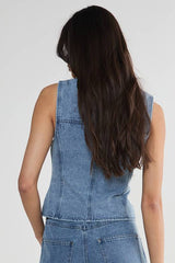 Denim Seam Detail Zip Waistcoat