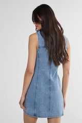 Denim Seam Detail Zip Through Mini Dress