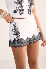 Cotton Embroidered Scallop Hem Shorts