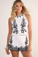Cotton Embroidered Scallop Hem Shorts
