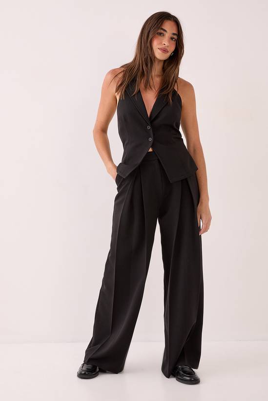 Double Pleated Wide Leg Tailored Pants
