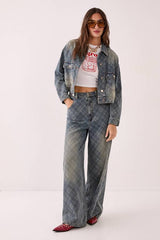 Check Denim Distressed Jacket
