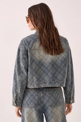 Check Denim Distressed Jacket