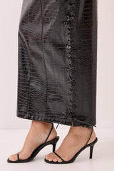 Faux Leather Croc Bandeau Lace Up Maxi Dress