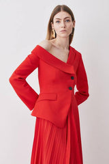 Petite Tailored Crepe Asymmetric Pleated Midi Dress