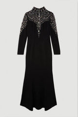 Premium Crystal Embellished Woven Maxi Dress