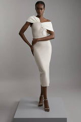 Figure Form Bandage Asymmetric Strap Knit Midi Dress