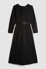 Ponte Belted Maxi Dress