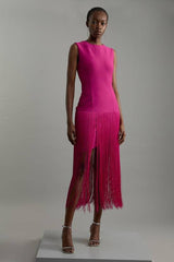Figure Form Bandage Tassel Hem Knitted Dress