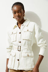 Denim Pocket Detail Belted Safari Jacket