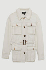 Denim Pocket Detail Belted Safari Jacket