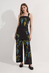 Floral Embroidered Cotton Linen Woven Wide Leg Trousers