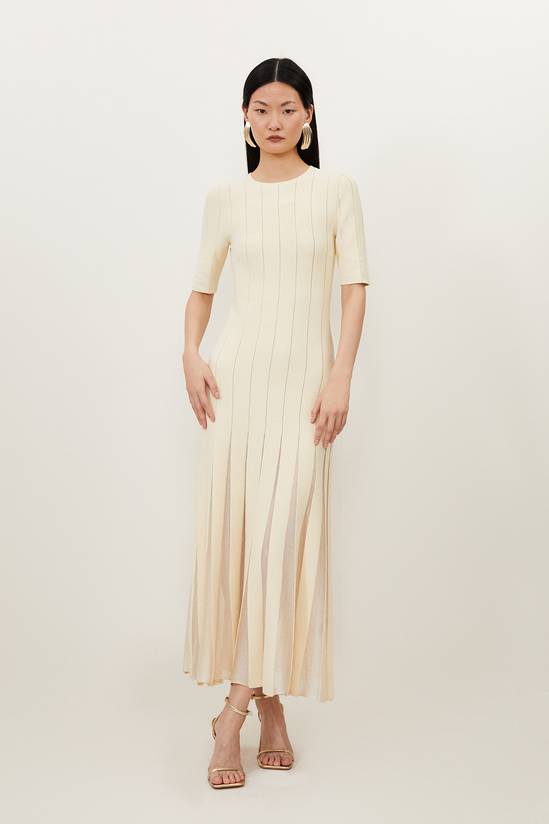 Petite Viscose Blend Filament Full Skirt Knit Short Sleeve Midi Dress