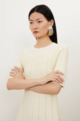 Petite Viscose Blend Filament Full Skirt Knit Short Sleeve Midi Dress