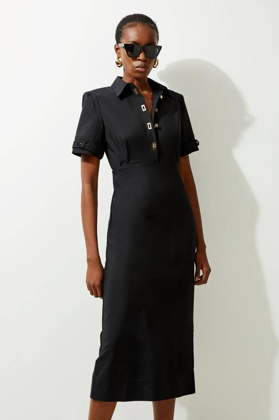 Essential Techno Shirt Sleeve Woven Shirt Dress With Gold Hardware