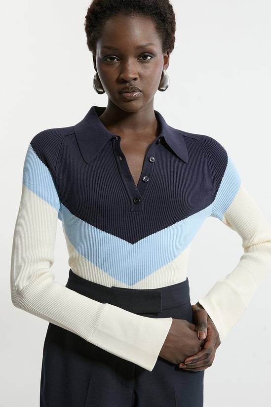 Viscose Blend Rib Knit Polo Top