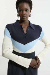 Viscose Blend Rib Knit Polo Top
