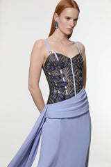 Lace Applique Contrast Corseted Tailored Maxi Dress